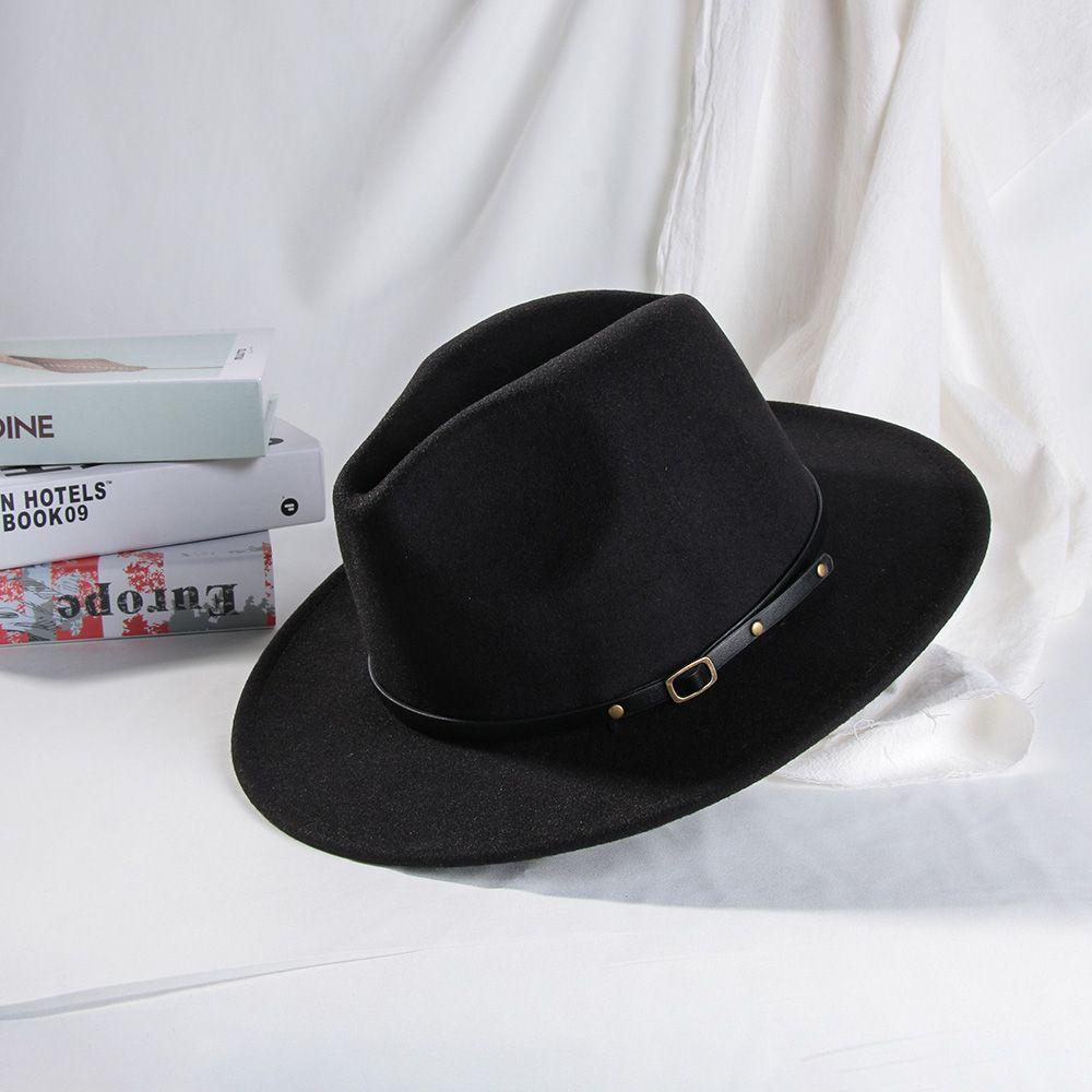 Vintage Felt Fedora Hats with Belt Buckle for Men & Women Wide Brim Outback Hat Panama Jazz Hat Cowboy Hat