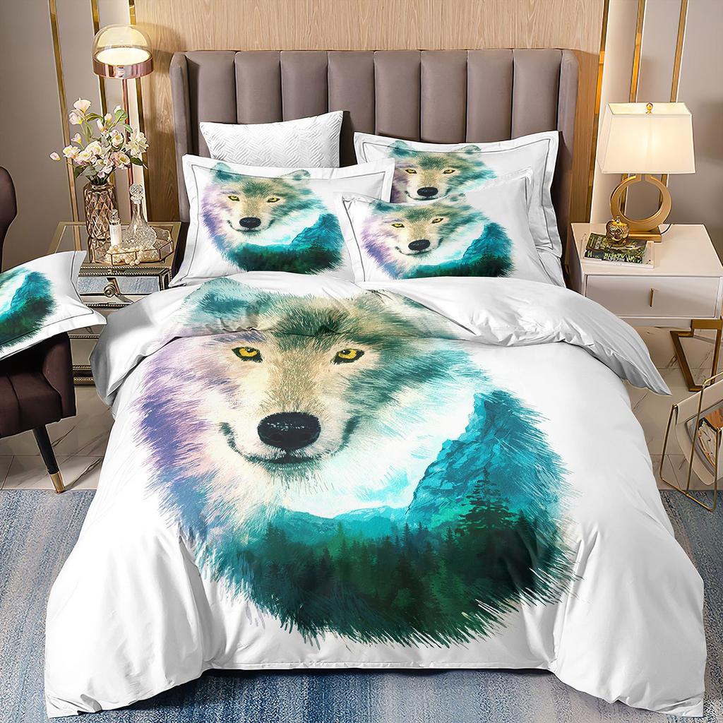 3D Animal Wolf Three-Piece Set, Kit Bedding, Indian Style