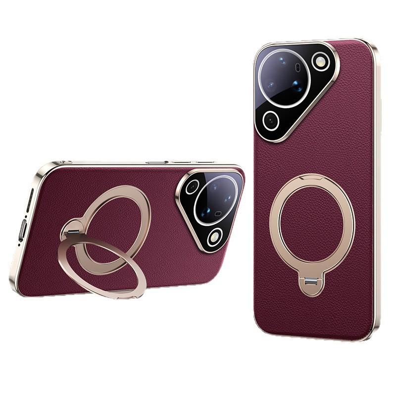 Applicable To Huawei Pura90pro Mobile Phone Case High-end Plain Leather P90promax New Men's and Women's P80p Invisible Bracket