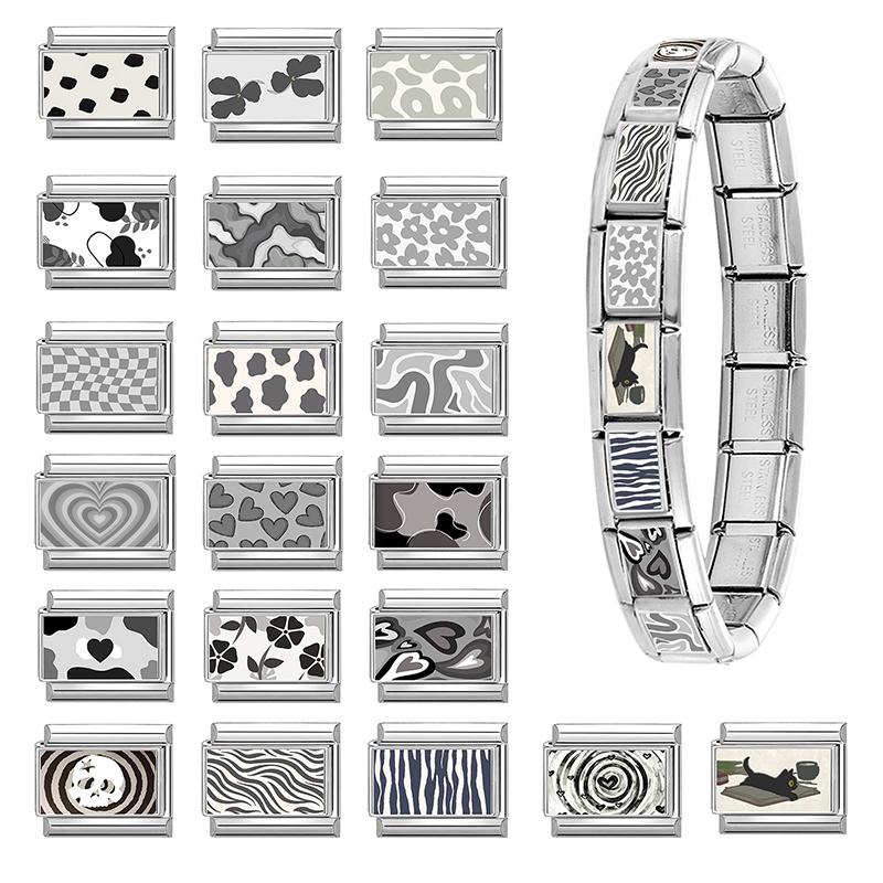 Fashion Personalized DIY Gray Color Italian Charm Bracelet Heart Cat Flower Skull Bead Fit 9mm Bracelet Stainless Steel Jewelry