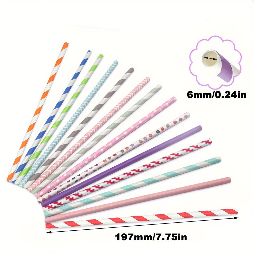 100-Pack 6mm Diameter, 197mm Length Pink Striped Paper Straws