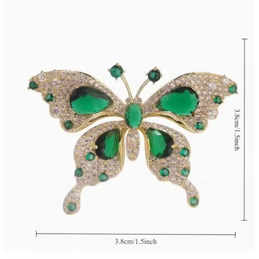 Retro Zelené Smaragdové Křišťálové Motýlí Brože pro Ženy Dívky Elegantní Odznaky Klasické Dámské Šaty Oblek Šperkové Doplňky Dárky