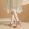 819-10 High Heels Women's Spring 2025 New Pointed Crystal Wedding Shoes Sequined Bow Stiletto Shoes