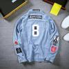 Long Sleeves Pockets Single-breasted Denim Coat Spring Autumn Letter Print Turn-down Collar Unisex