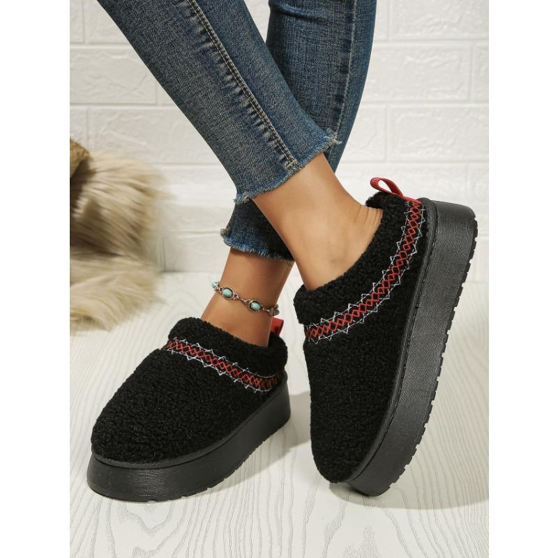 Women's Platform Snow Boots Large Size Plus Velvet Warm Wrap Color Matching European and American Casual Wear Wool Cotton Slippers