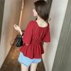 New 2022 Summer Vintage Elegant Women Chiffon Blouses Casual Mid Sleeve Blusas Femme Spuare Collar Solid Shirts Female Tops
