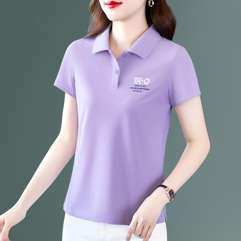 

YYFS Женская мода Повседневная Летняя Весна Однотонный Принт Короткий Рукав Воротник ПОЛО Блузки и Рубашки M