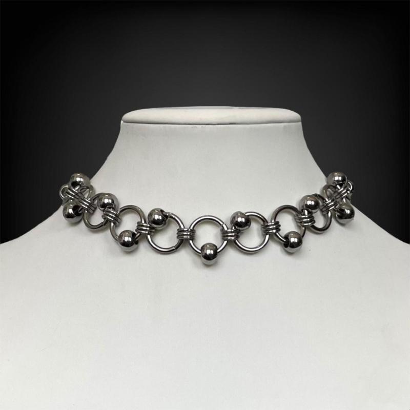 Vintage Punk Interlocked Link Chain Necklace Adjustable Alloy Neckchain Jewelry for Casual and Party Wear