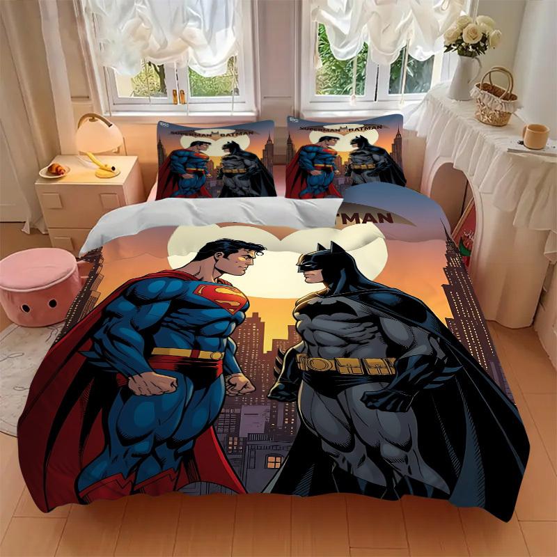 3pcs Superman, Batman Duvet Cover Set, 1 Duvet Cover + 2 Pillowcases (No Insert), Cozy Bedding, Bedroom Set, Easy Care, Durable yy251103085