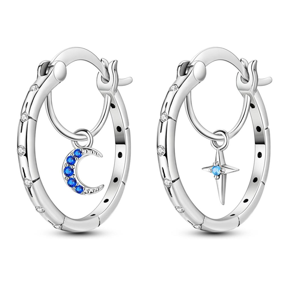 925 Silver Mysterious Star Moon Earrings Jewelry Versatile Hoop Earrings For Women Jewelry Birthday Party Fine Gifts