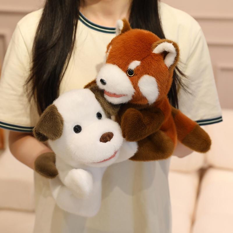 Cute Animals Soft Stuffed Toy Doll Shark/Raccon/Lion/Dinosaur/Panda/Fox/Duck/Pig/Capybara/Dog Hand Puppet Educational Baby Toys