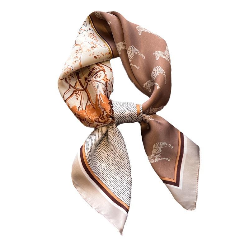 

1pcs 70cm Zebra Pattern Silk Scarf for Women Imitation Silk Fashion Versatile Headwear Bag Accessories Clothing Square Scarf