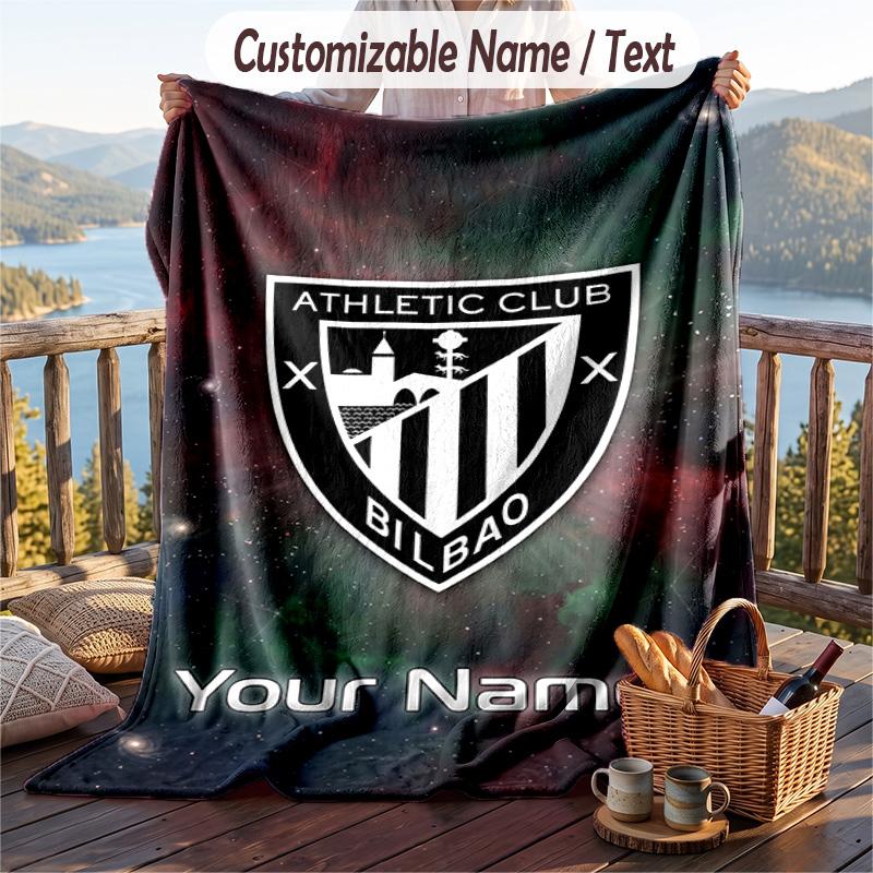 Flannel Blanket Athletic Bilbao FC Print Custom Name Text Soft Throw for Sofa Bed