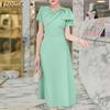 ZANZEA Women Summer V-Neck Casual Short Sleeve Long Dress