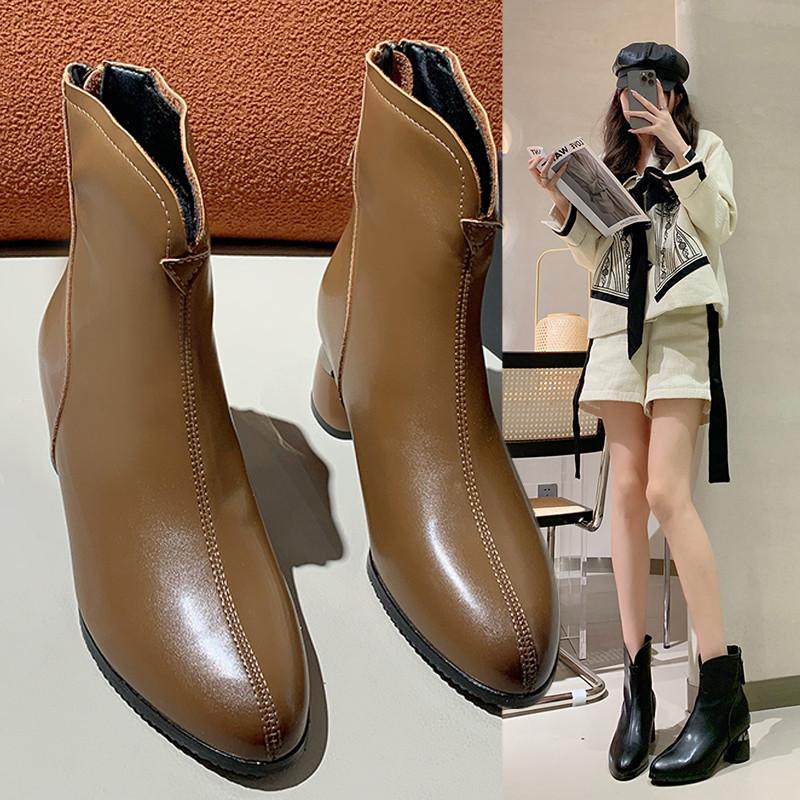 Shoes Back Zip Boots Woman Zipper Boots-Women Punk Rock Pointy Autumn Ladies Mid-Calf High Heel 2025 Pointed Toe White M