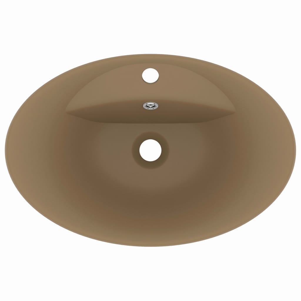Luxury Wash Basin with Overflow Oval Matte Cream 58.5 X 39 Cm Ceramic