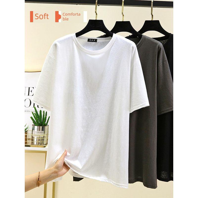 Thin Short sleeve Cotton T-shirt Women Summer Black and White round Neck Bottoming Shirt Plus size Slimming Half Sleeve Student Sports T-shirt