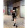 Chill Qiao'er Korean Style Model-Inspired Waist-Cinching Color Block Dress Set