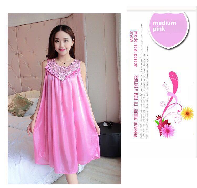 Plus Size Summer Korean Ice Silk Nightdress - Loose Sling Imitation Silk Pajamas for Ladies