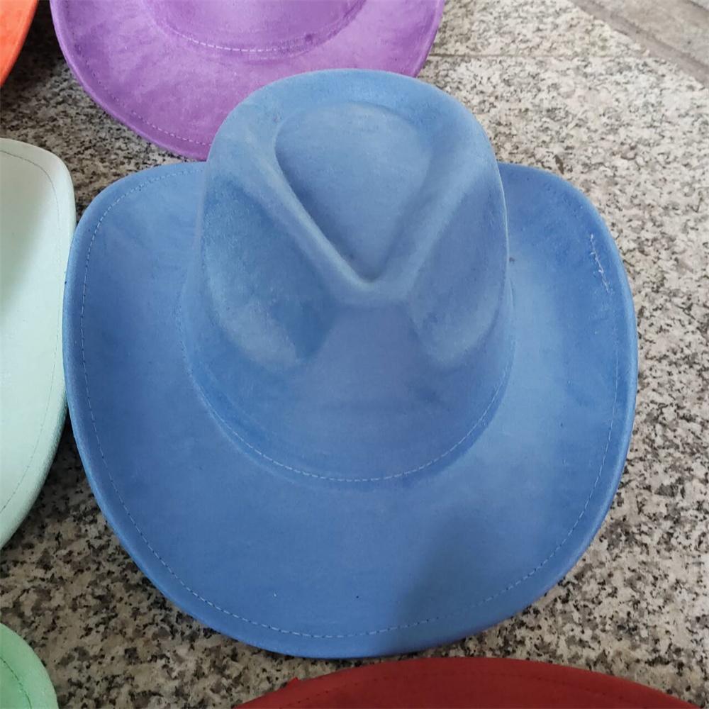 New Blue Suede Hat 7.5Cm Western Cowboy Women'S Fedora Hat Men'S Church Jazz Hat Fashion Travel Party Hat Denim Hat