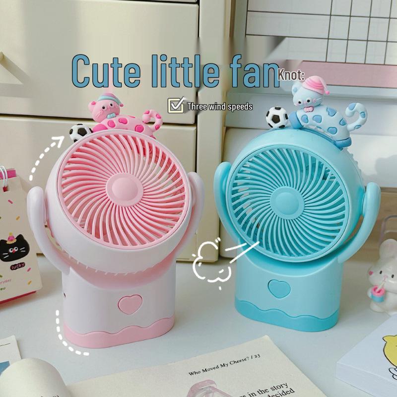 Compact Silent Cartoon Desk Fan for Office & Dorm - Cute Portable Mini Fan
