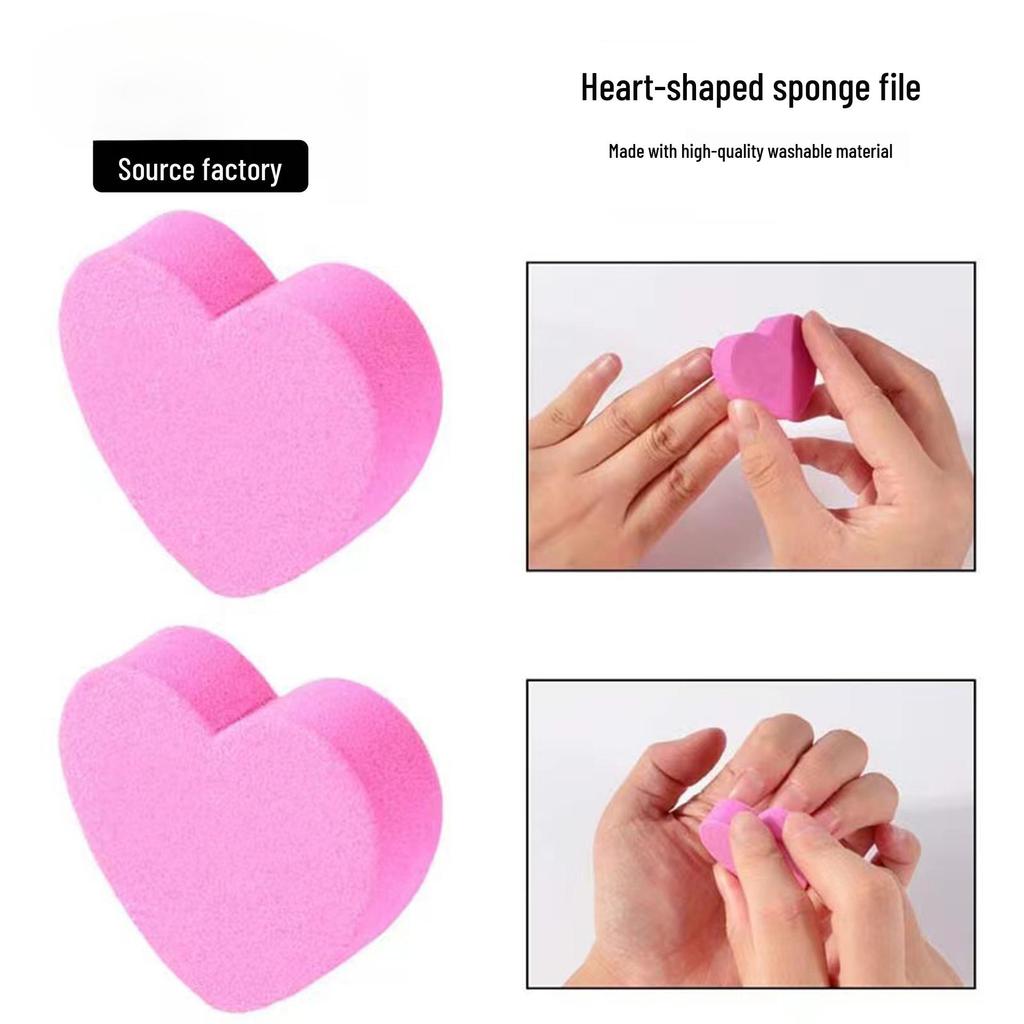 Mini Heart Sponge Nail File – Washable, Two-Sided Polishing Tool