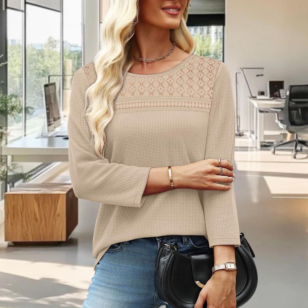 Women's Fashion 7/10 Sleeve  Knit Solid Color Casual Top