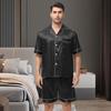 2 Teile/satz Männer Pyjamas Set Revers Kurzarm Einreiher Tops Elastische Taille Shorts Set Einfarbig Satin Nachtwäsche