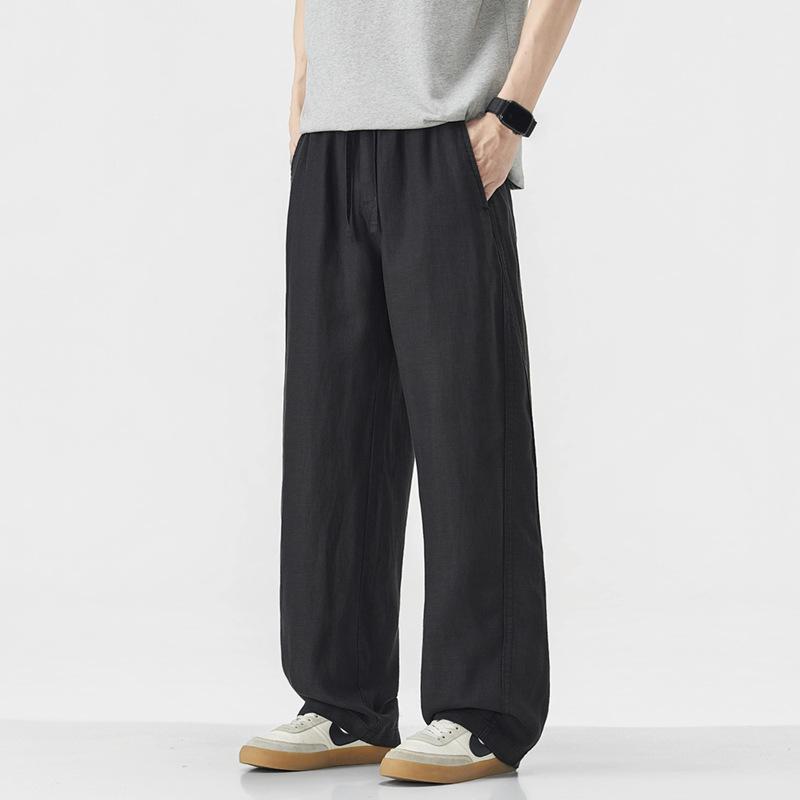 Lyocell Linen Casual Pants Men's New Wide Elastic Waist Wide-leg Pants Summer Cotton and Linen Straight Trousers