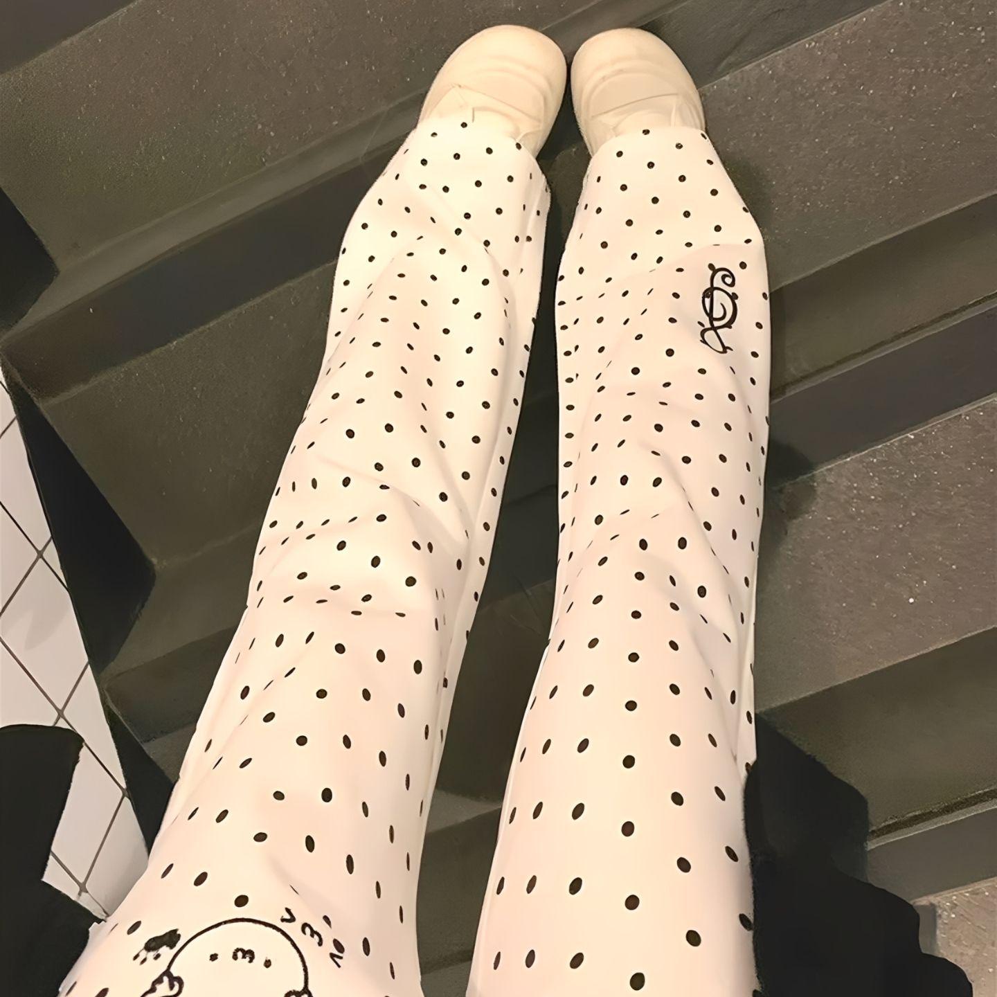 

Women s Thickened Polka Dot Fleece-Lined Sweatpants - Japanese Style, Pure Cotton, Autumn/Winter Collection S