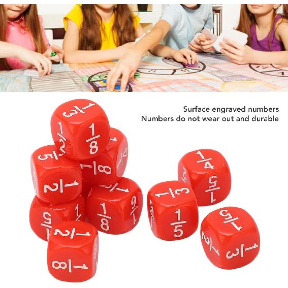 Fraction Dice, 20Pcs Multi Faceted Math Fraction Dices Fraction Dice Class Set Table Game Accessories for Kids Math Practice (Red)