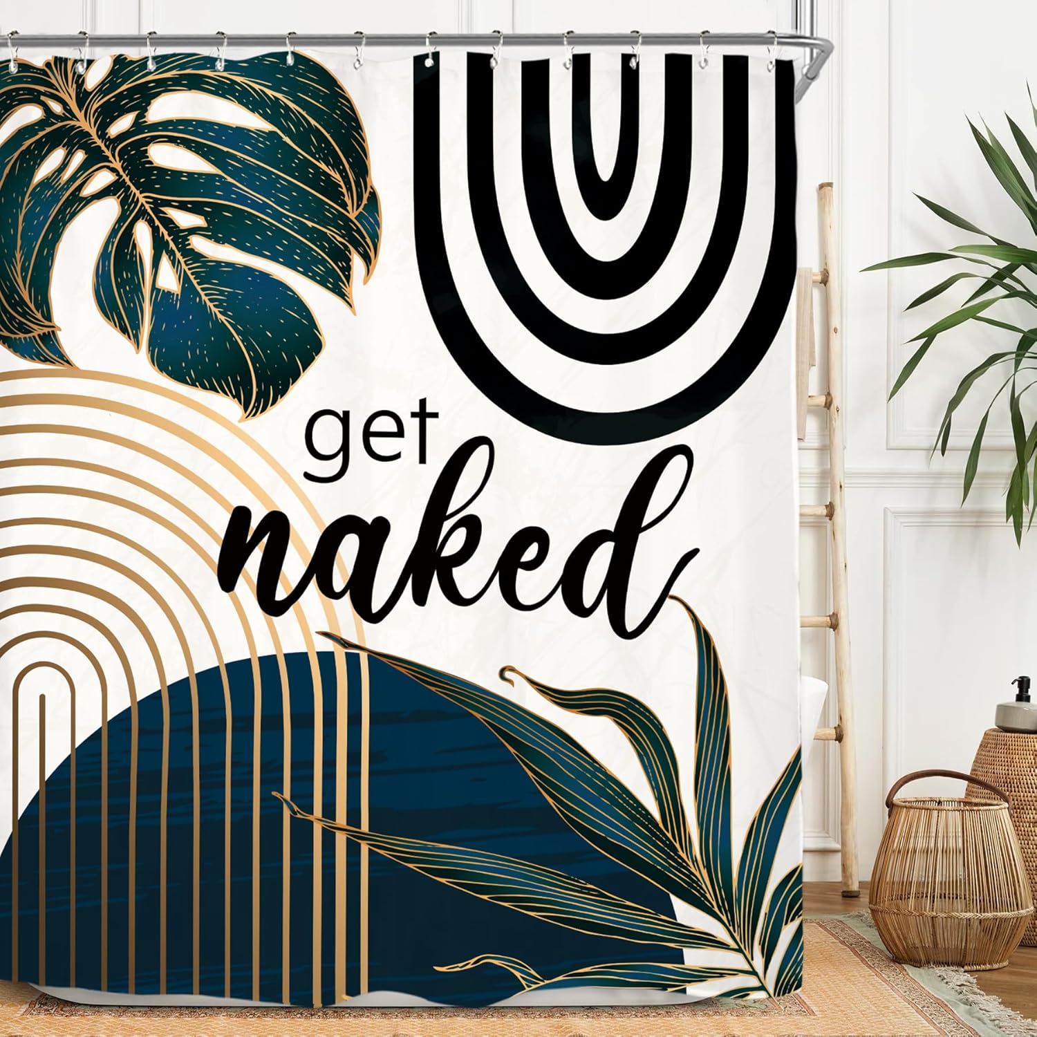 

Black Gray Abstract Shower Curtain Set Get Naked Minimalist Aesthetic Modern Contemporary Plant Polyester Waterproof Bathroom W60H190(CM)-1 Pcs