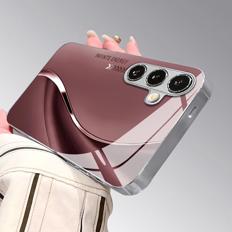 Rose Satin Pattern 2D Phone Case for Samsung S26 S25 S24 S23 S22 S21 S20 A56 A36 A16 - Electroplated Glass Protective Cover