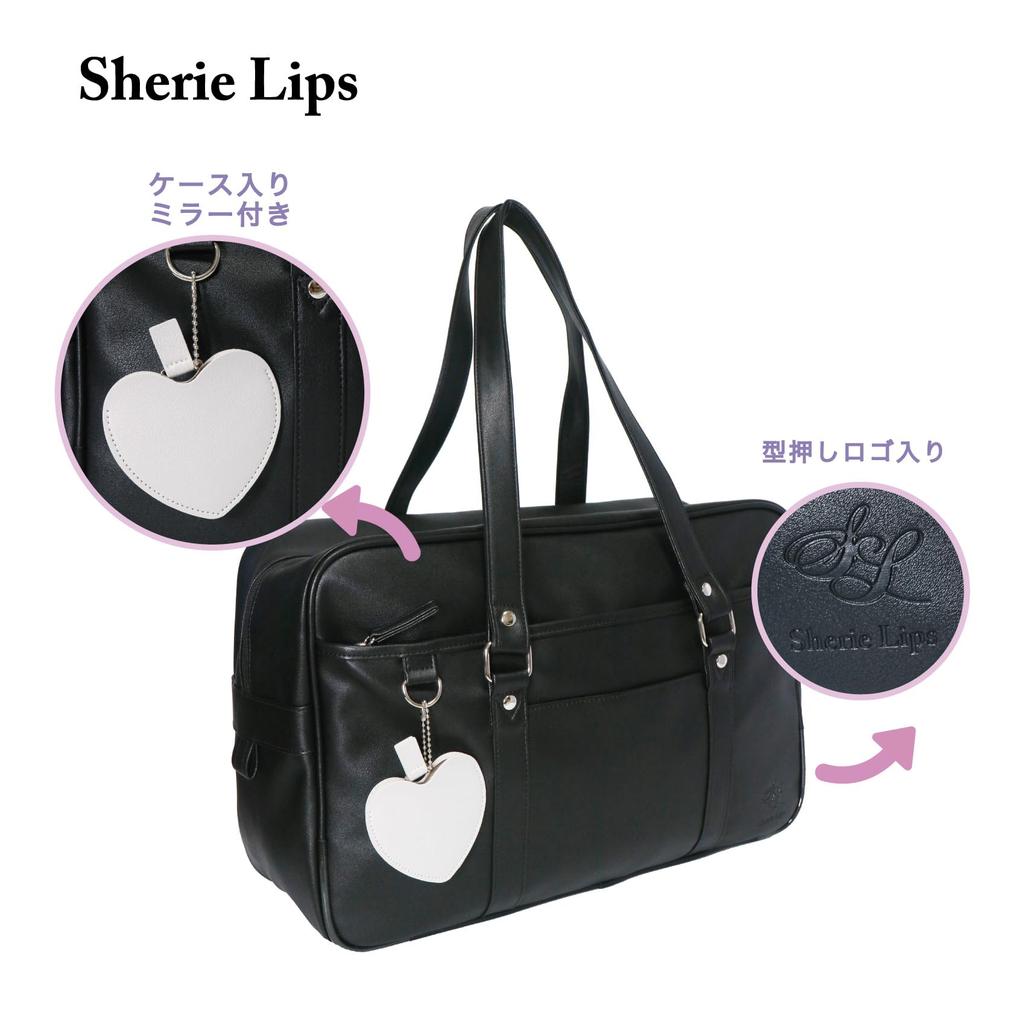 School Bag with Heart Faux for High School Boston Embossed Design [Sherie Lips] Mirror, Leather, Girls, Bag, (Black)