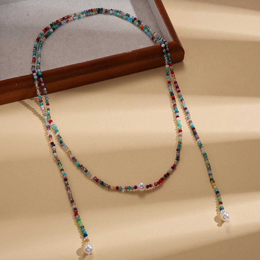 Imitation Pearl Glass Beaded Long Stacked Sweater Chain National Style Fashion Sense Necklace