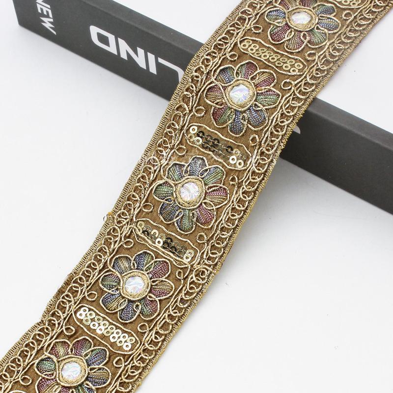 5yards Ethnic Gold Thread Sequins Lace Trims DIY Sewing Hanfu Dress Decoration Embroidered Fabric Garment Trimming Ribbon