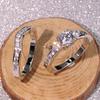 Gorgeous Silver Color Inlaid with White Stone Rings Set  Round Party Engagement Wedding Rings for Women Jewelry