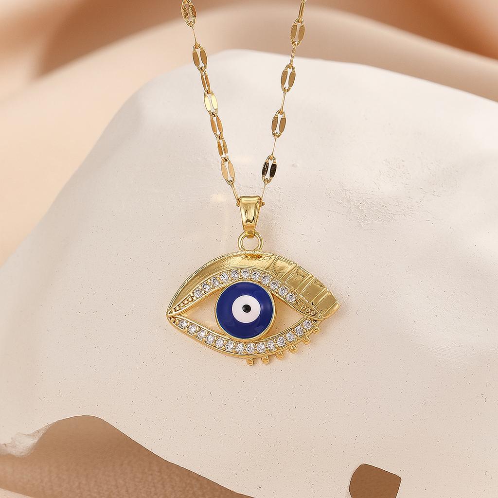 French Style Personality Hip-hop Style Necklace 1 Piece Inlaid with Colorful Zircon Devil Eye Necklace Accessories