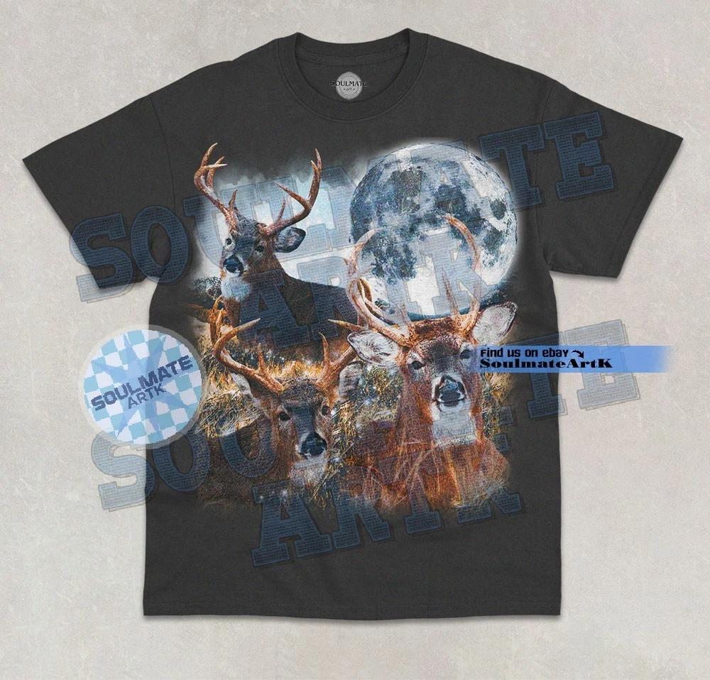 Three Deer s Moon T-Shirt Cute Deer Animal Lover Graphic Moon Unisex Shirt S