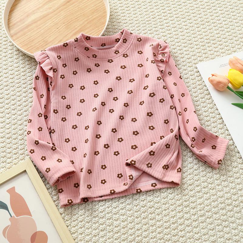 Girls' Floral Long-Sleeve Base Layer - Trendy Autumn/Winter Top for Kids