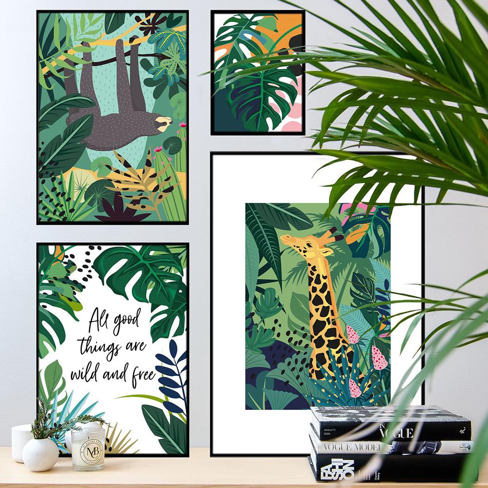 Lazy, Panther, Leopard, Giraffe, Jungle, Scandinavian Posters and Prints, Monster Leaves, Wall Paintings On Canvas, Paintings for the Living Room