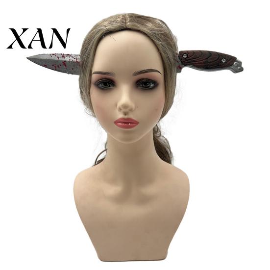 Zombie Headpiece Fake Knife Through Head Headband for Adult, PU Foam Horror Prop Headwear Prop, Funny Halloween Costume Accessory Party Cosplay