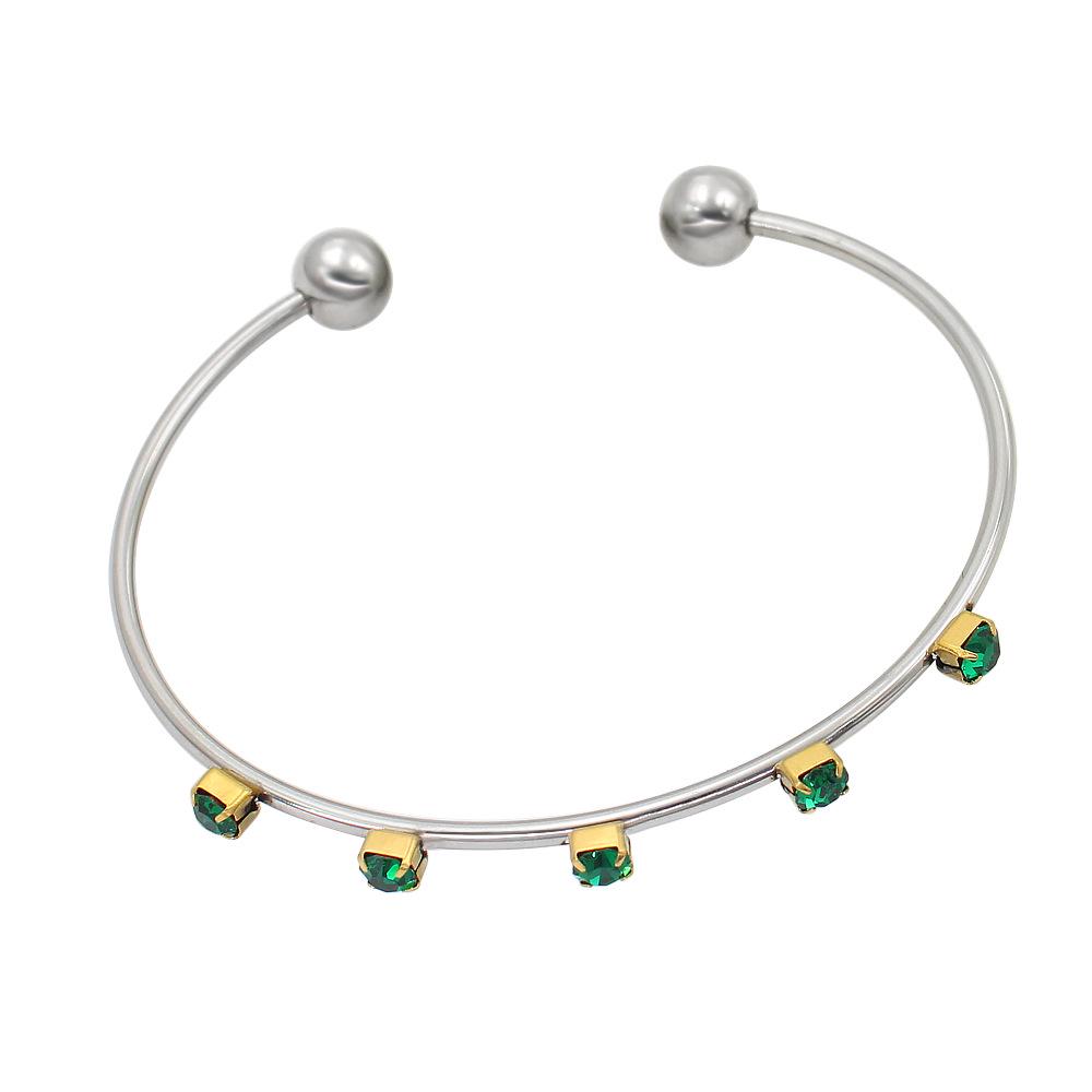 European Diamond-Inlaid Stainless Steel Open Cuff Bracelet - Popular Internet Celebrity Style