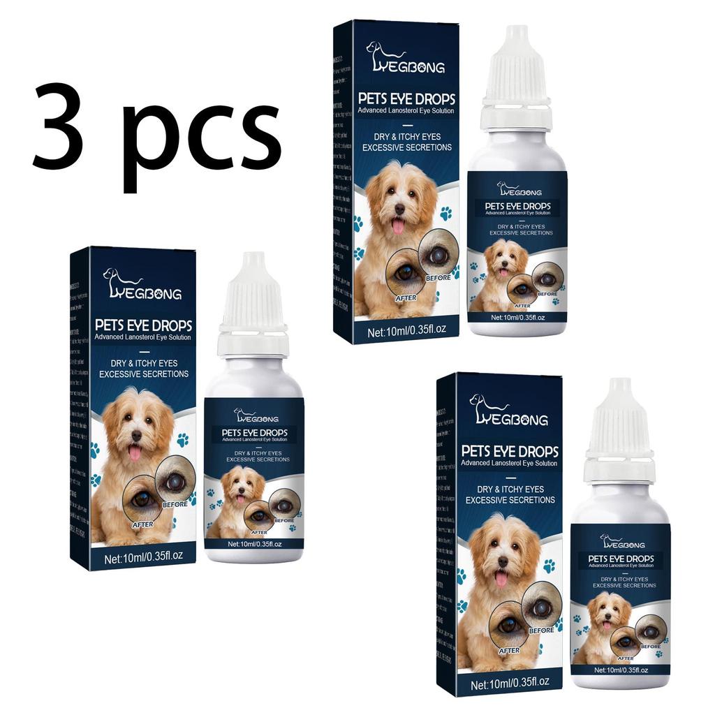 YEGBONG Oční kapky pro domácí zvířata, odstraňují slzné skvrny u koček a psů, čistí oči, zmírňují svědění očí, oční kapky 10 ml/krabička