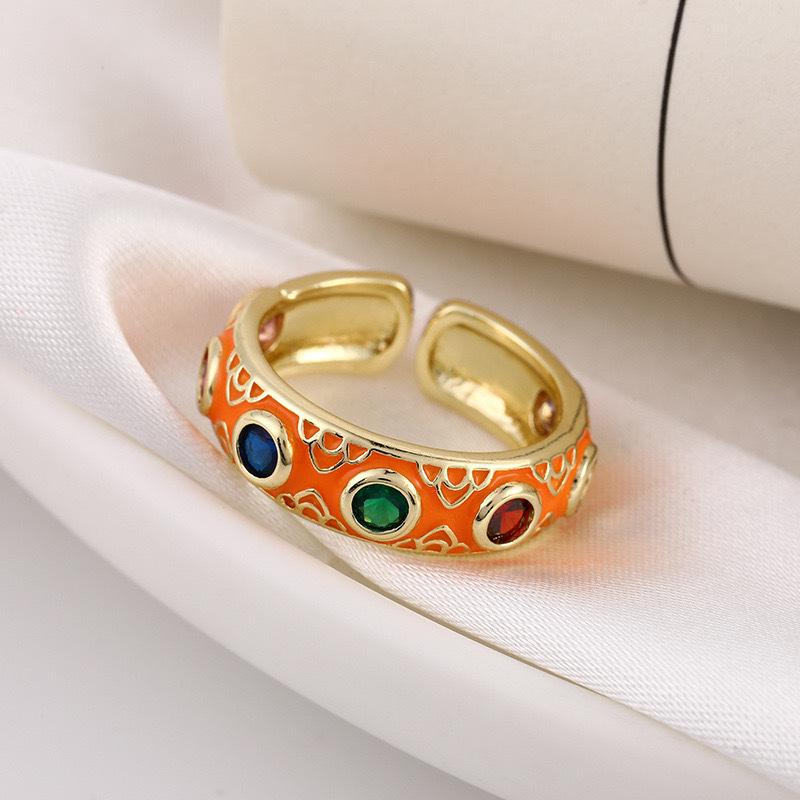 Enamel Devil's Eye Open Ring, Copper Inlaid Diamond Versatile Arabic Copper Ring for Men and Women