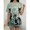 Katzen-Print Kurzarm-T-Shirt, Casual-Oberteil für Frühling & Sommer, Damenbekleidung