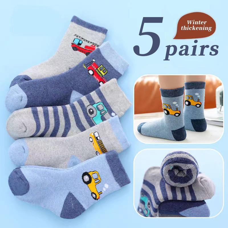 5Pairs Terry Socks for Children Cartoon Children's Fashion Wholesale To Resell Socks Little Car Delicate and Soft 1-16Years