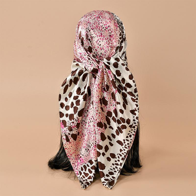 90*90cm Leopard Printed Square Scarf Women Luxury Designers Scarf Fashion Dot Headband Matte Soft Satin Hair Band Handkerchief