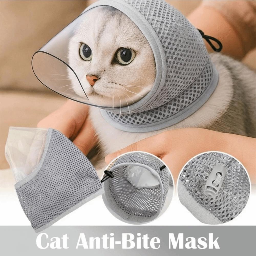 Nastavitelná šňůrka Anti-Licking Mask Průhledné vidění Pet Kočičí maska Kočičí náhubky Péče o domácí mazlíčky