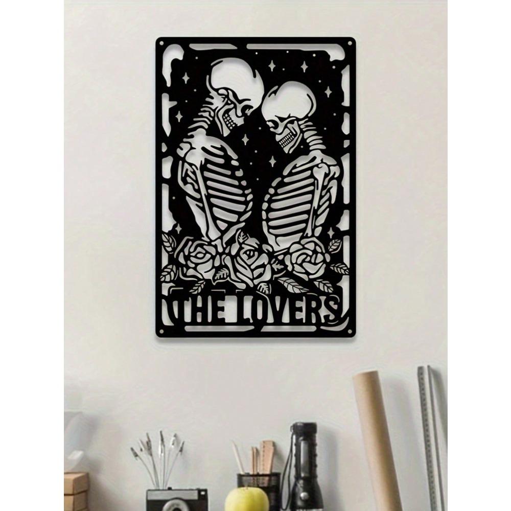 Metal Wall Art Skull Couple Decorative Plaque Home Ornament Laser Cut